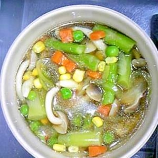 電子レンジだけ☆野菜たっぷりコンソメスープ